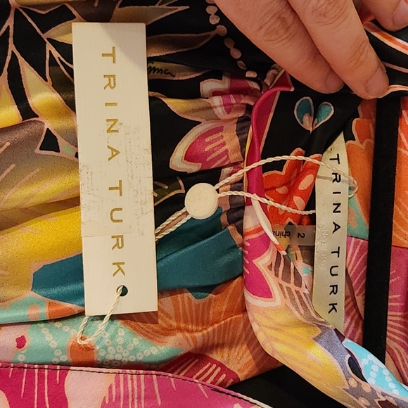 *NWT* Trina Turk 100% Silk Multicolored Tie-Neck Scarf Midi Dress - Picture 12 of 12